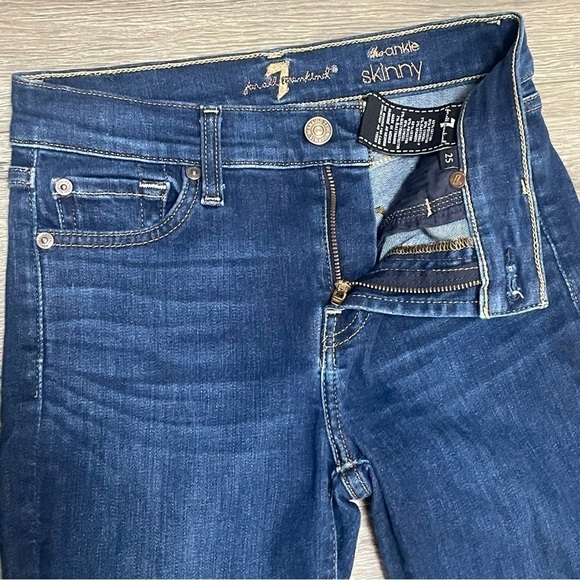 7 For All Mankind Womens The Ankle Skinny Dark Wash Raw Chewed Hem Size 25 - Picture 9 of 12